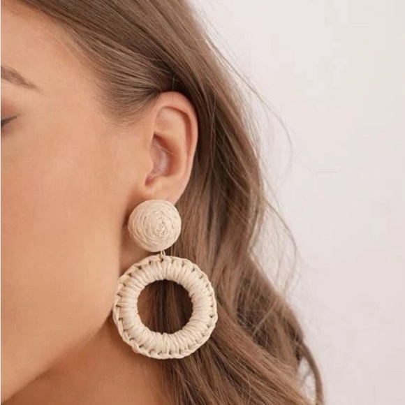 Beige Circle Drop Earrings - Picture 5 of 5